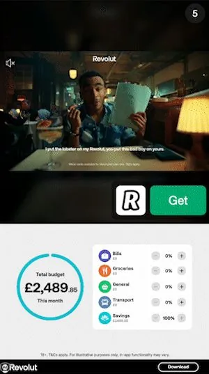 Split screen ad: video above, budget playable below