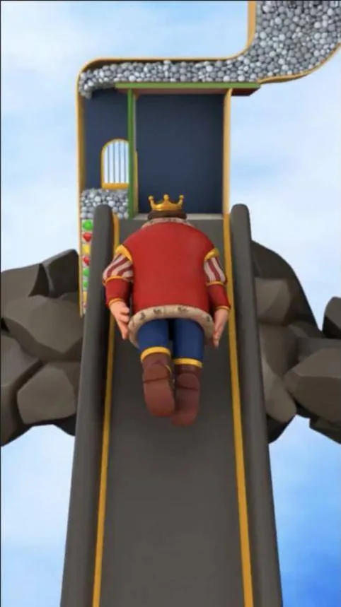 Royal Kingdom gameplay: King Richard sliding down a chute