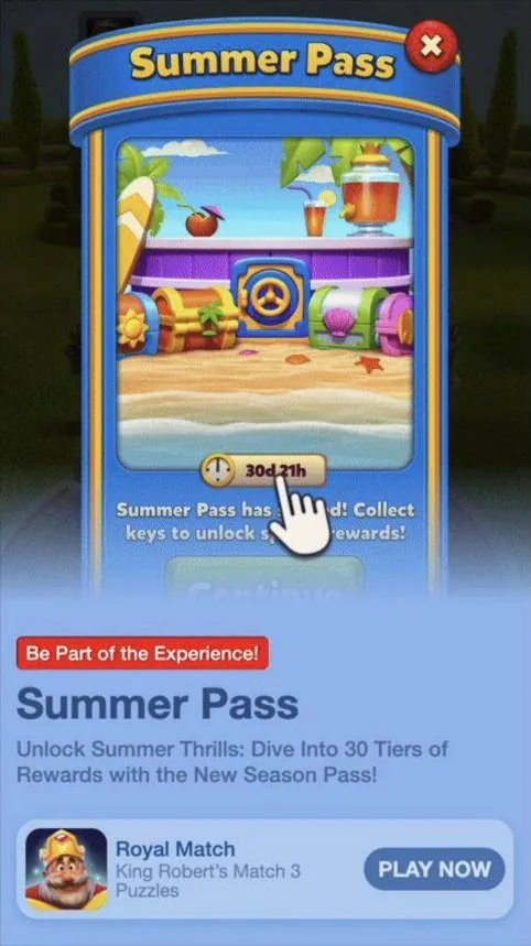 Royal Match native ad for the Summer Pass